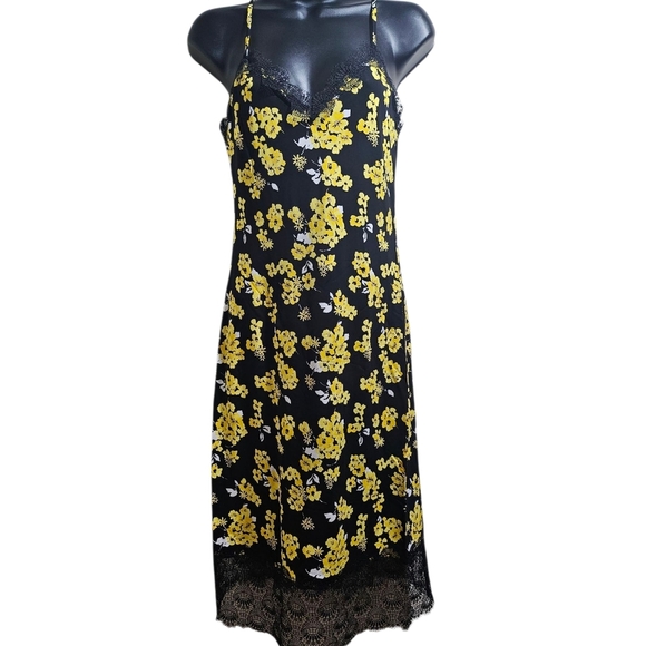 Michael Kors Dresses & Skirts - Michael Kors Black Yellow Floral Midi Slip Dress XS